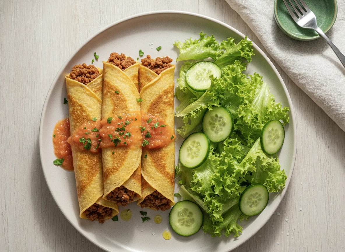 Panquecas com salada de alface e pepino photo
