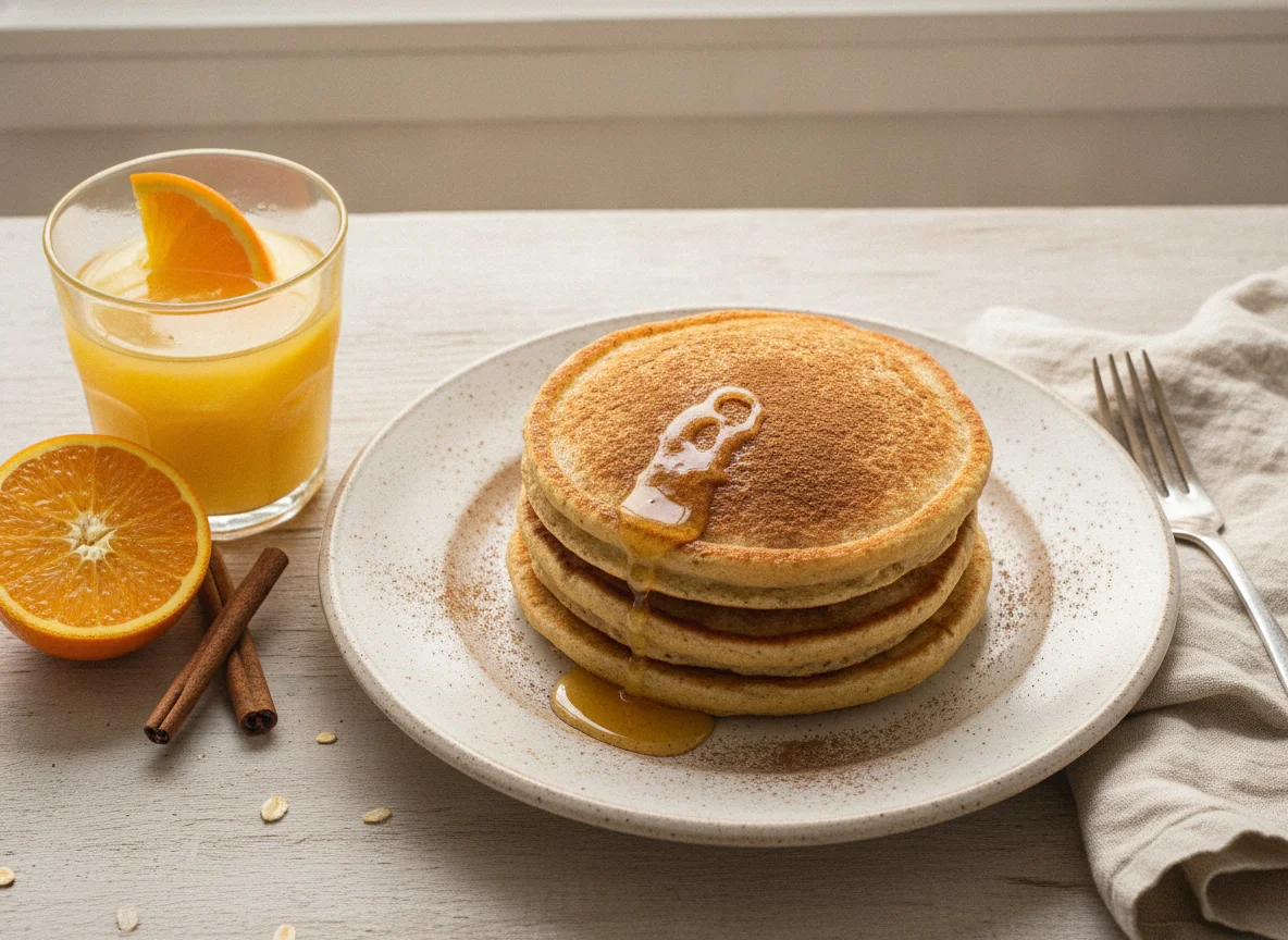 Panquecas de aveia com suco de laranja photo