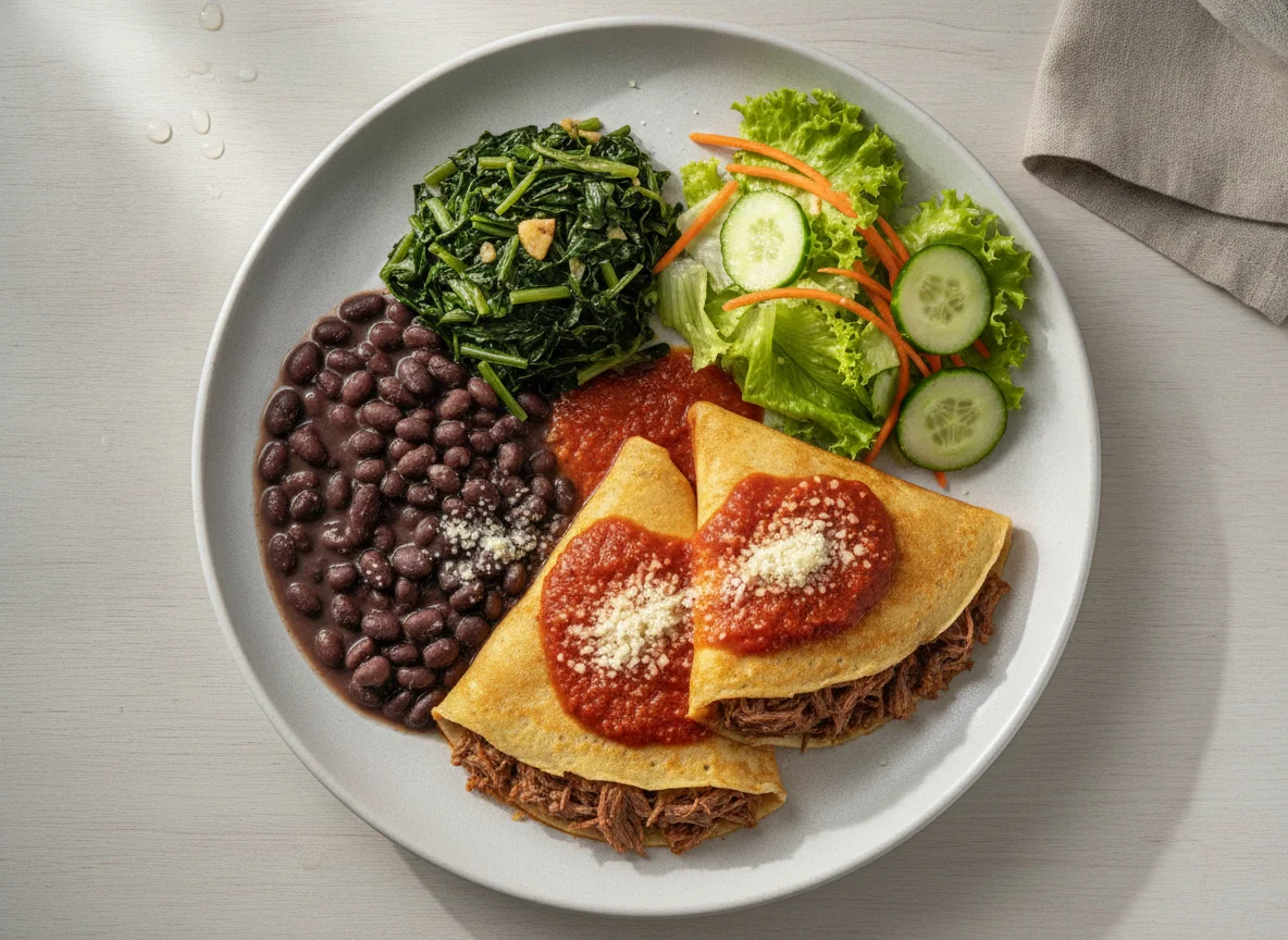 Panquecas de Carne com Feijão, Couve e Salada photo