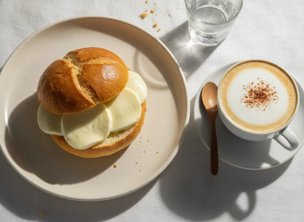 Pão brioche com mussarela Cappuccino light photo