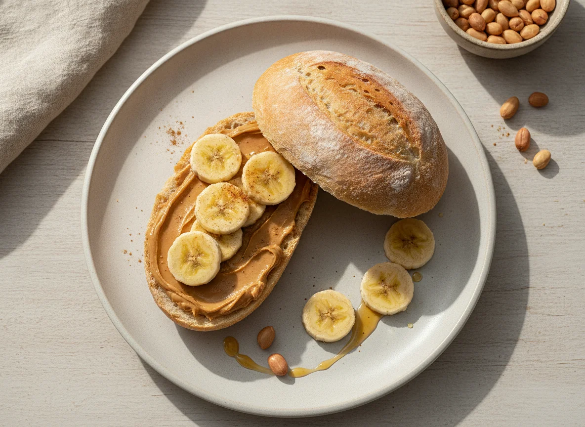 Pão com banana e manteiga de amendoim photo