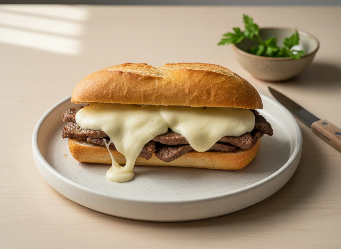 Pão com bife e queijo photo
