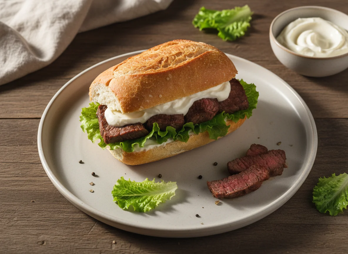 Pão com bife e salada photo