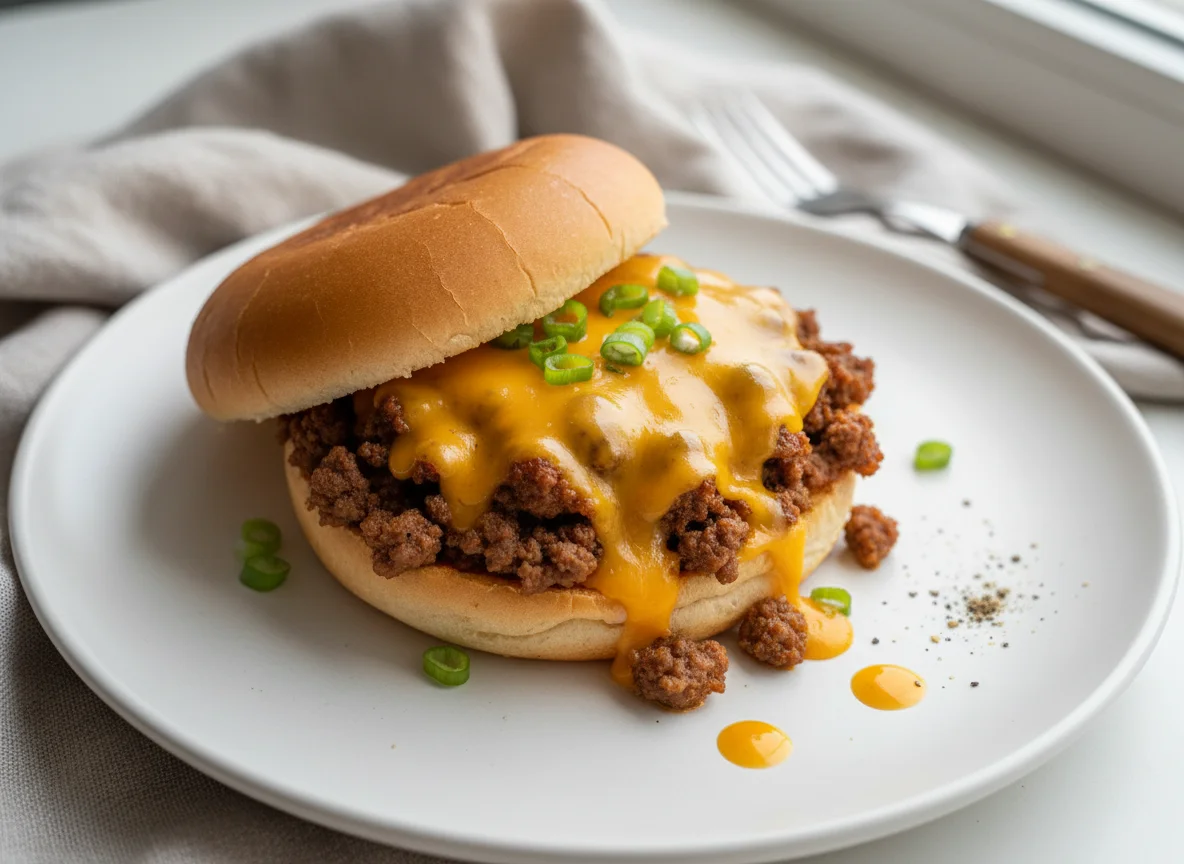 Pão com carne moída e queijo photo