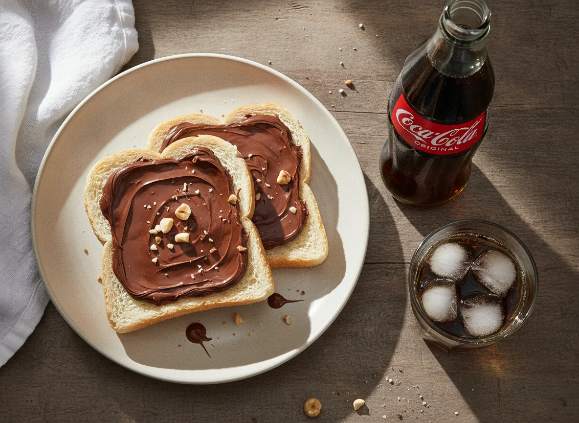 Pão com creme de chocolate e Coca-Cola photo