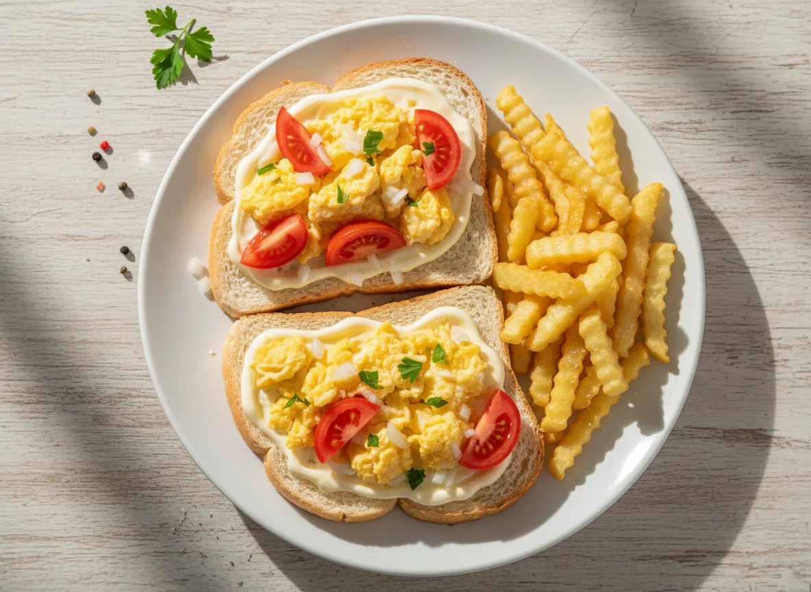 Pão com maionese e ovos mexidos photo