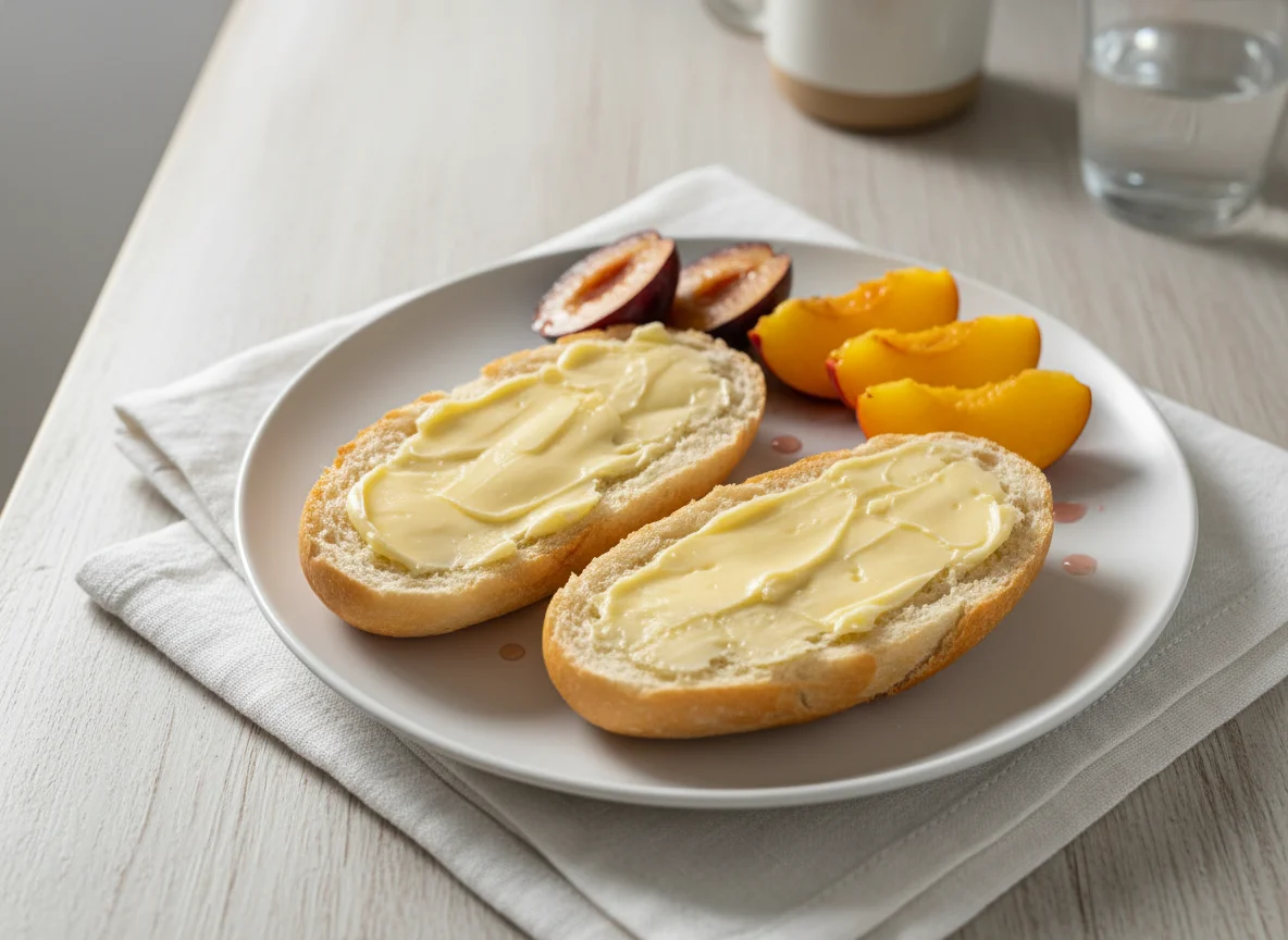 Pão com manteiga e frutas photo