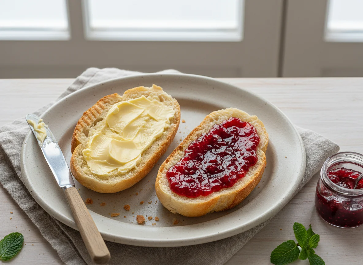 Pão com manteiga e geleia photo