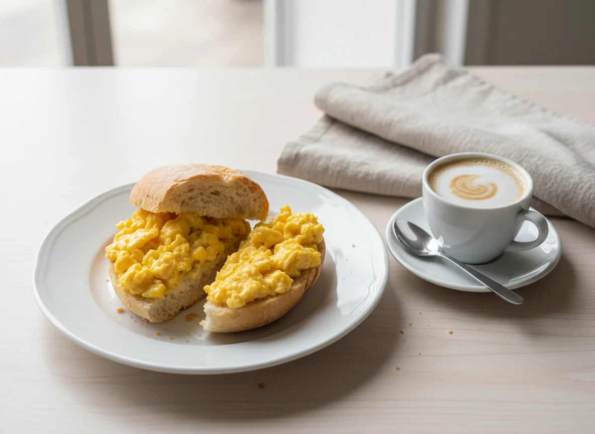 Pão com ovo e café com leite photo
