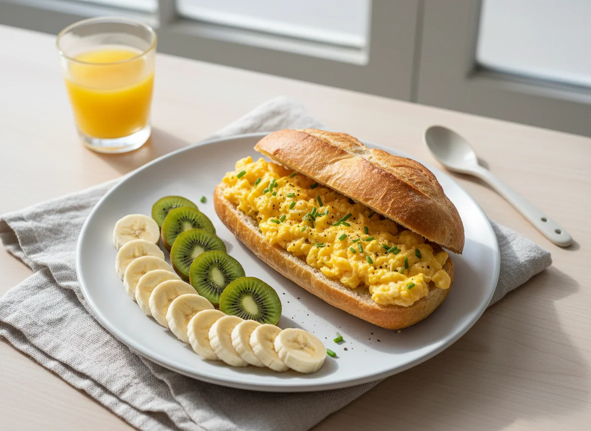 Pão com ovo e frutas photo