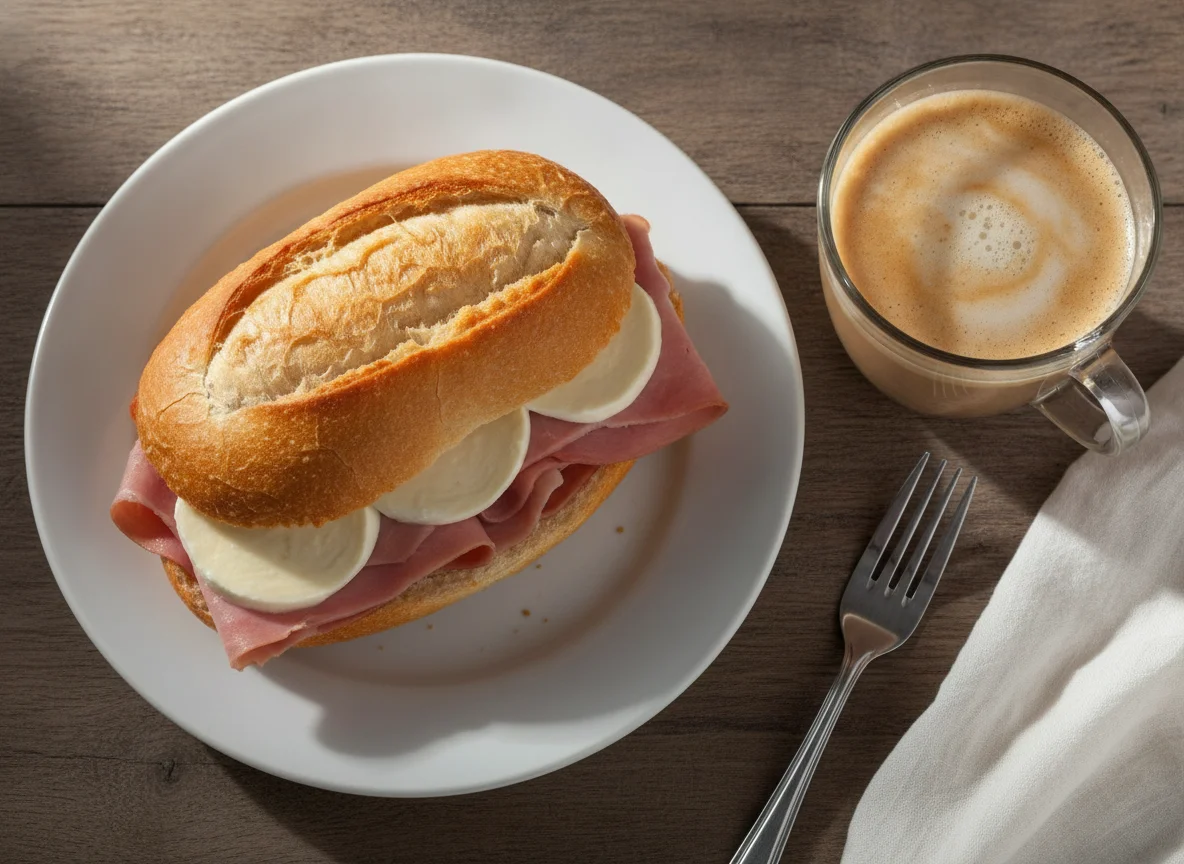 Pão com Presunto e Queijo e Café com Leite photo