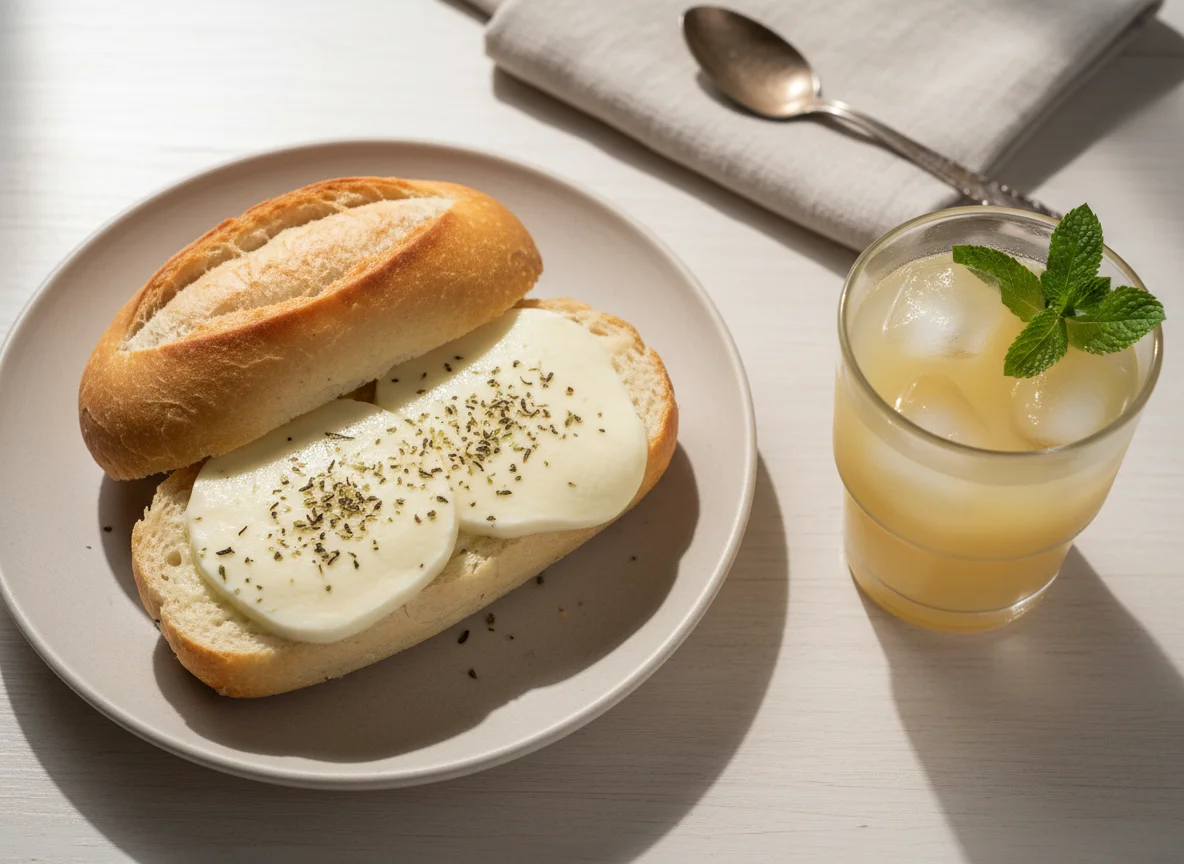 Pão com queijo e bebida photo
