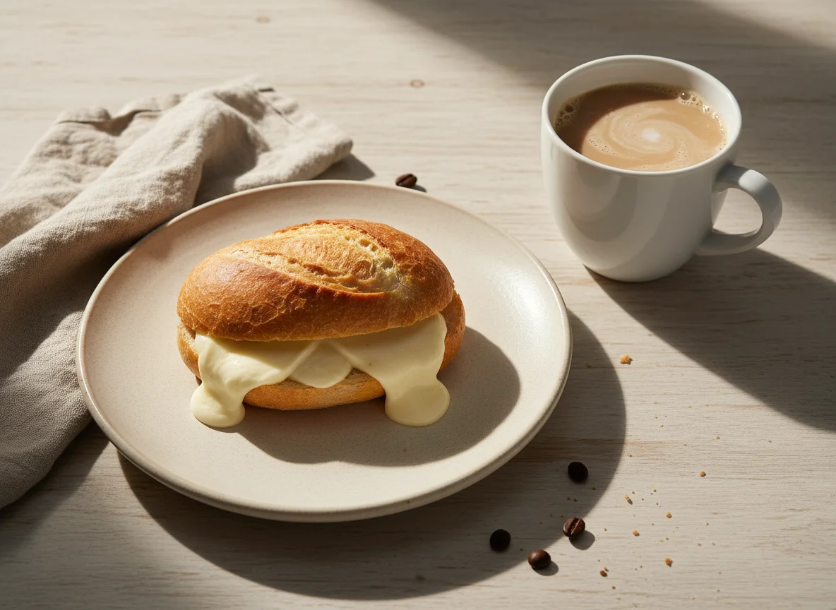 Pão com queijo e café com leite photo