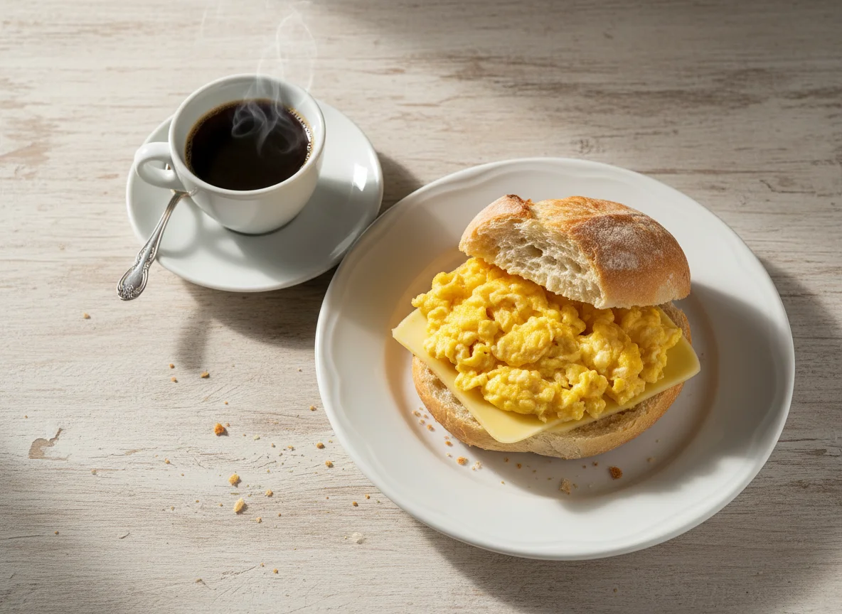 Pão com queijo e ovo e café photo