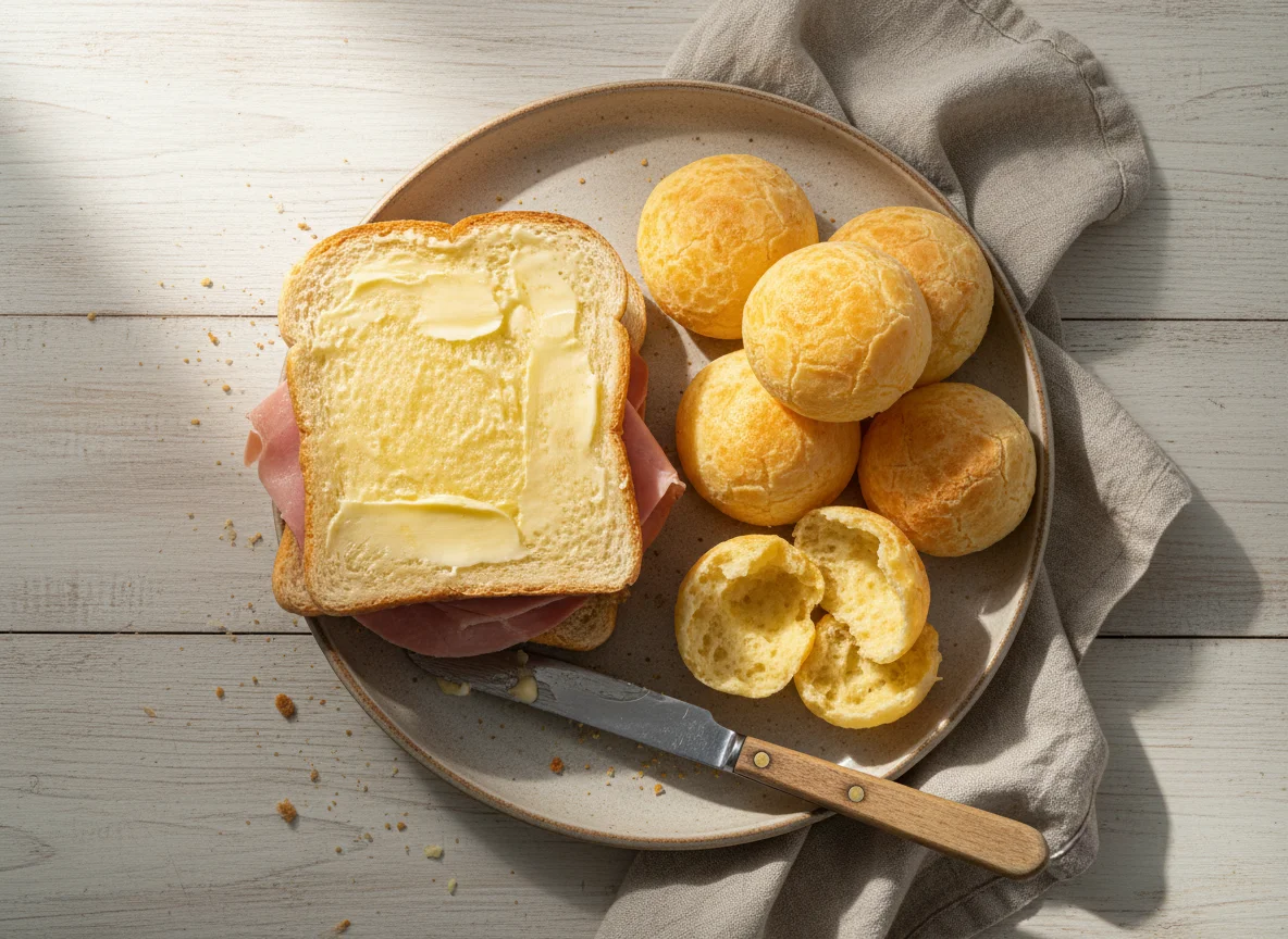 Pão com queijo e presunto e pão de queijo photo