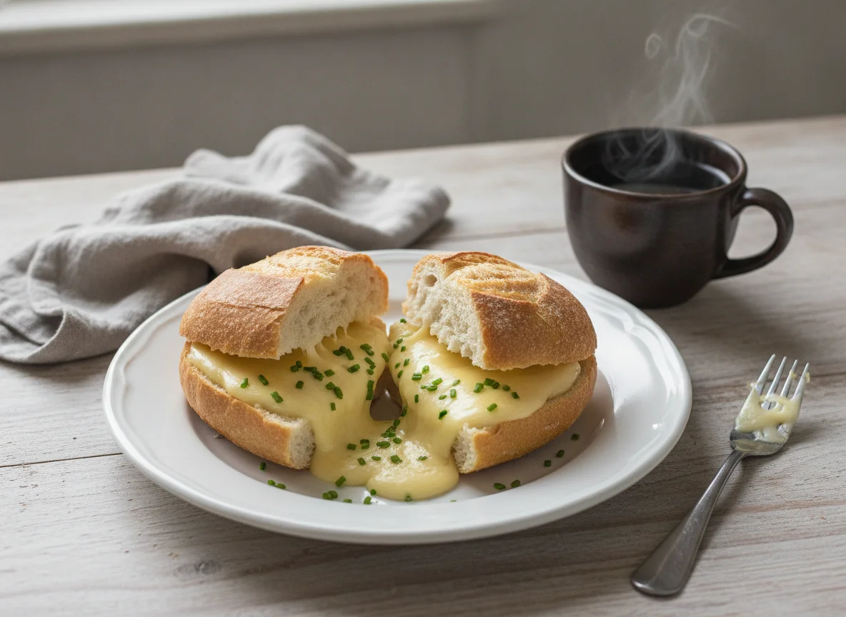 Pão com recheio e café photo