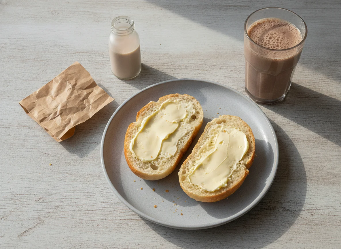 Pão com recheio e shake proteico photo