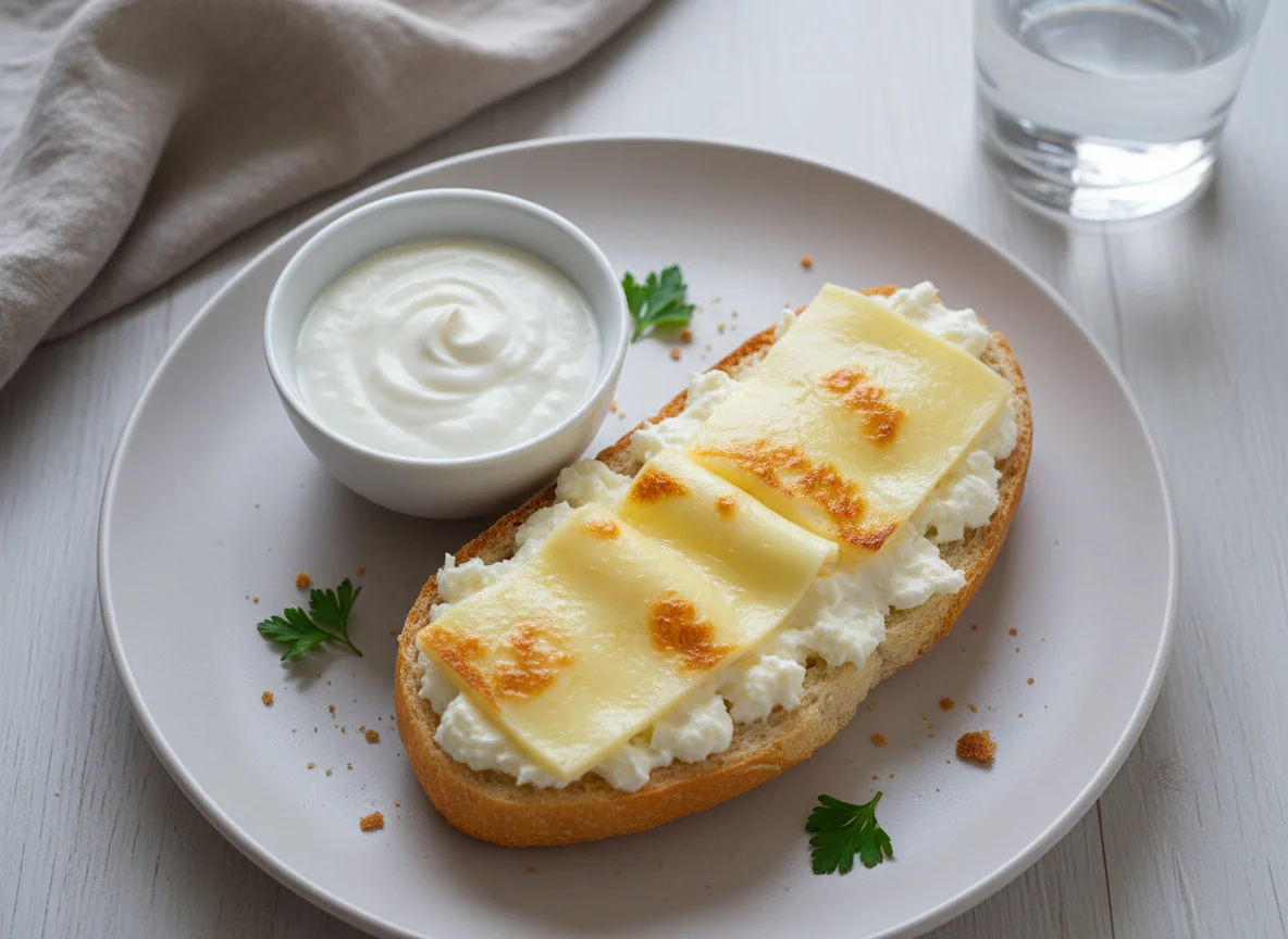 Pão com requeijão light e mussarela e yopro photo