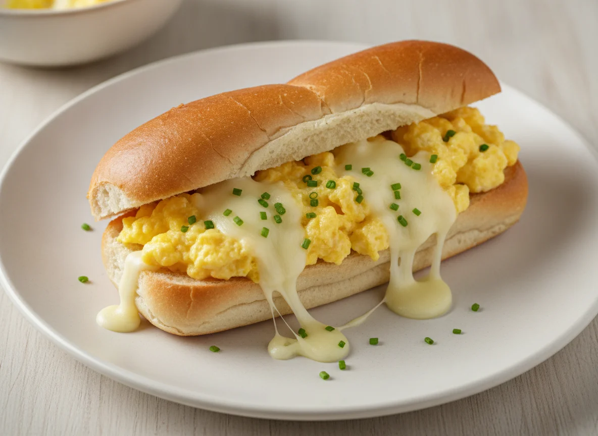 Pão de cachorro-quente com ovo e queijo photo