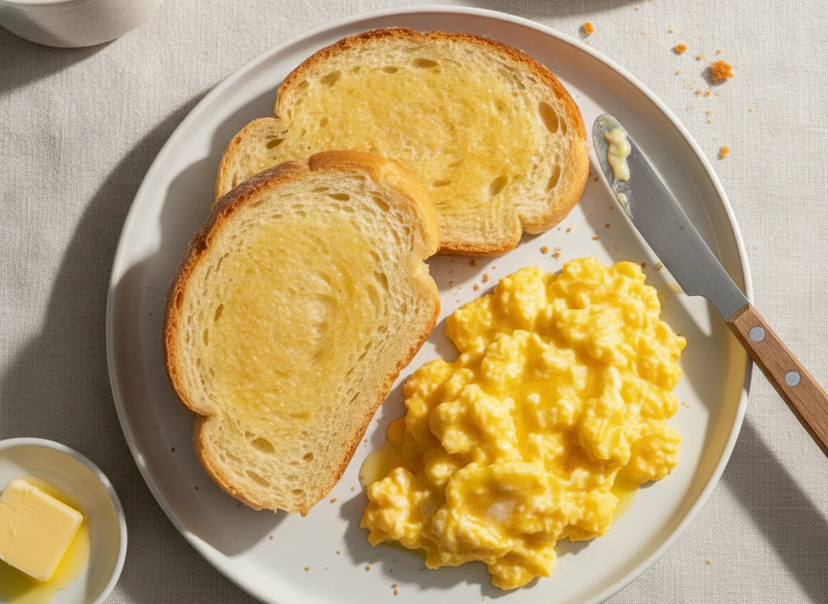 Pão de leite com ovos mexidos photo