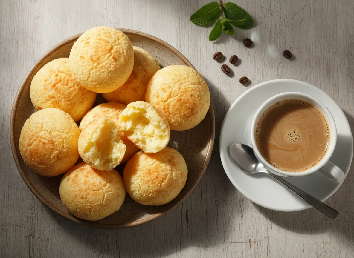 Pão de queijo com café com leite photo