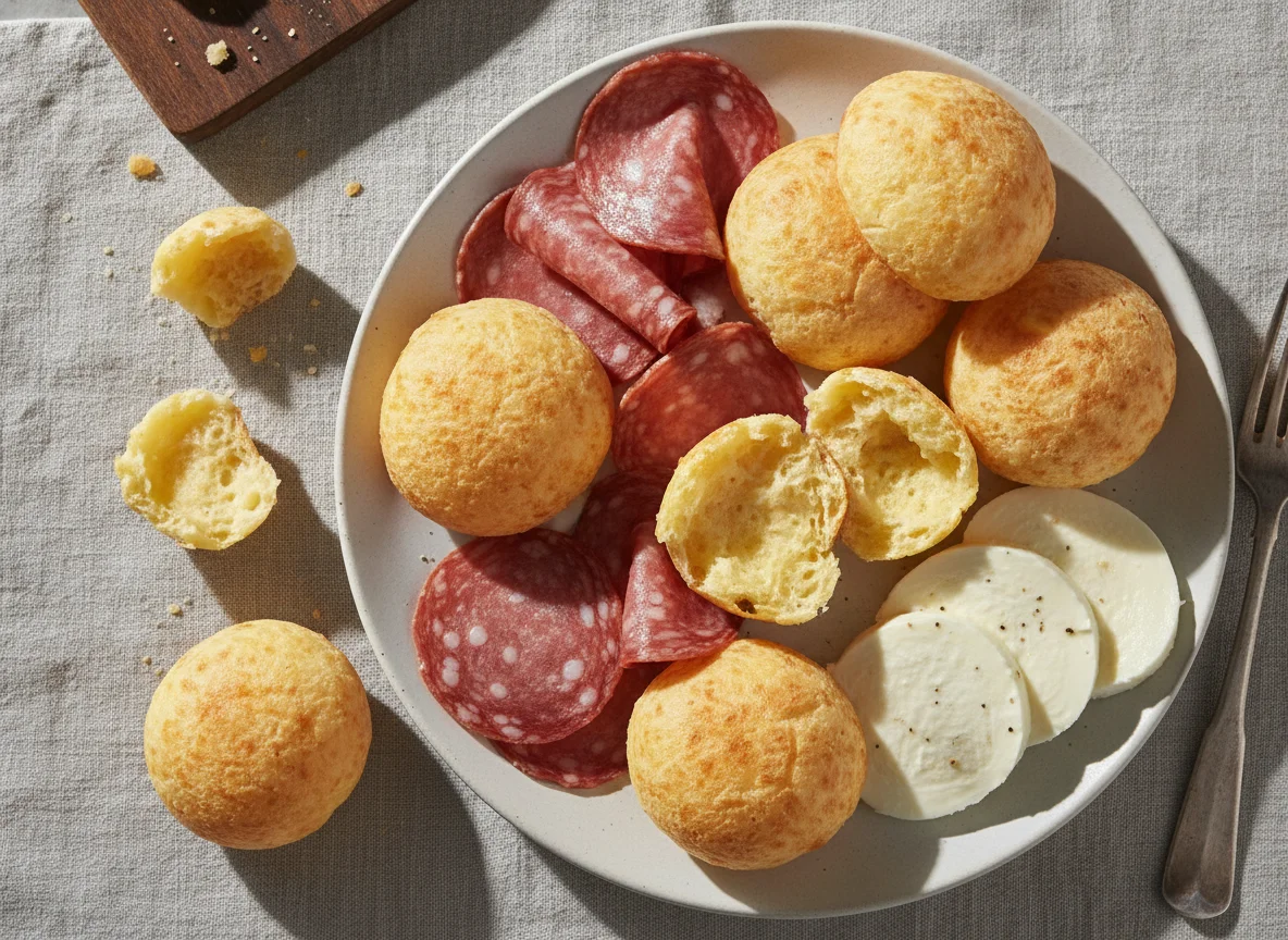 Pão de queijo com salame e queijo photo