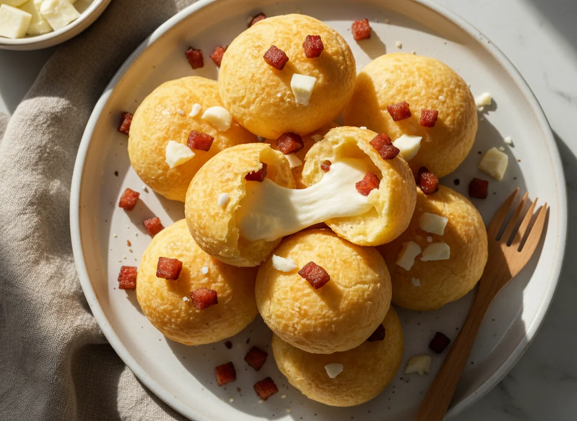 Pão de queijo recheado com bacon e queijo photo
