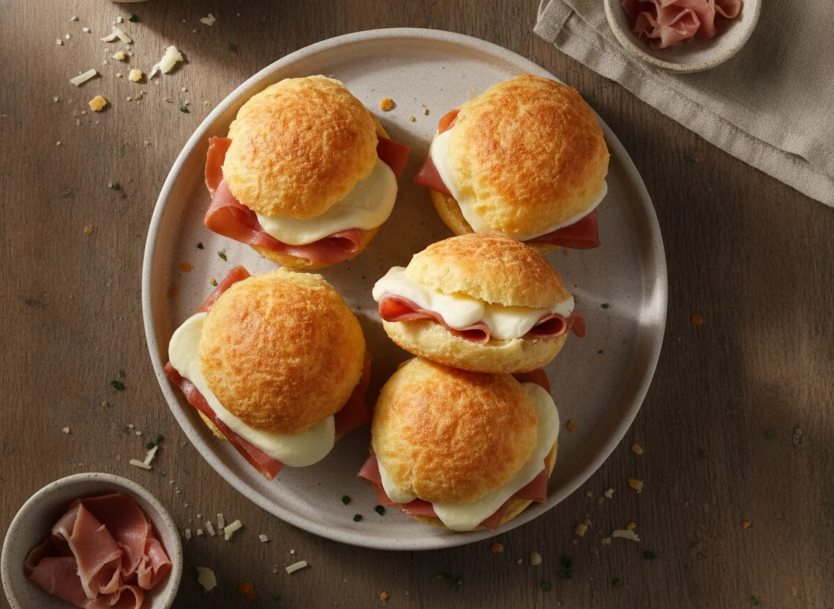 Pão de queijo recheado com presunto e queijo photo