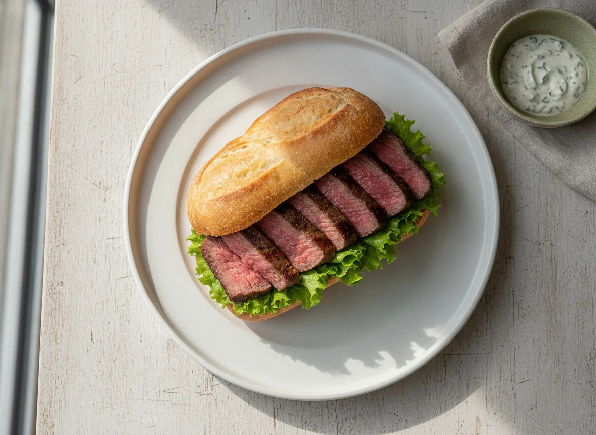 Pão francês com carne e salada photo