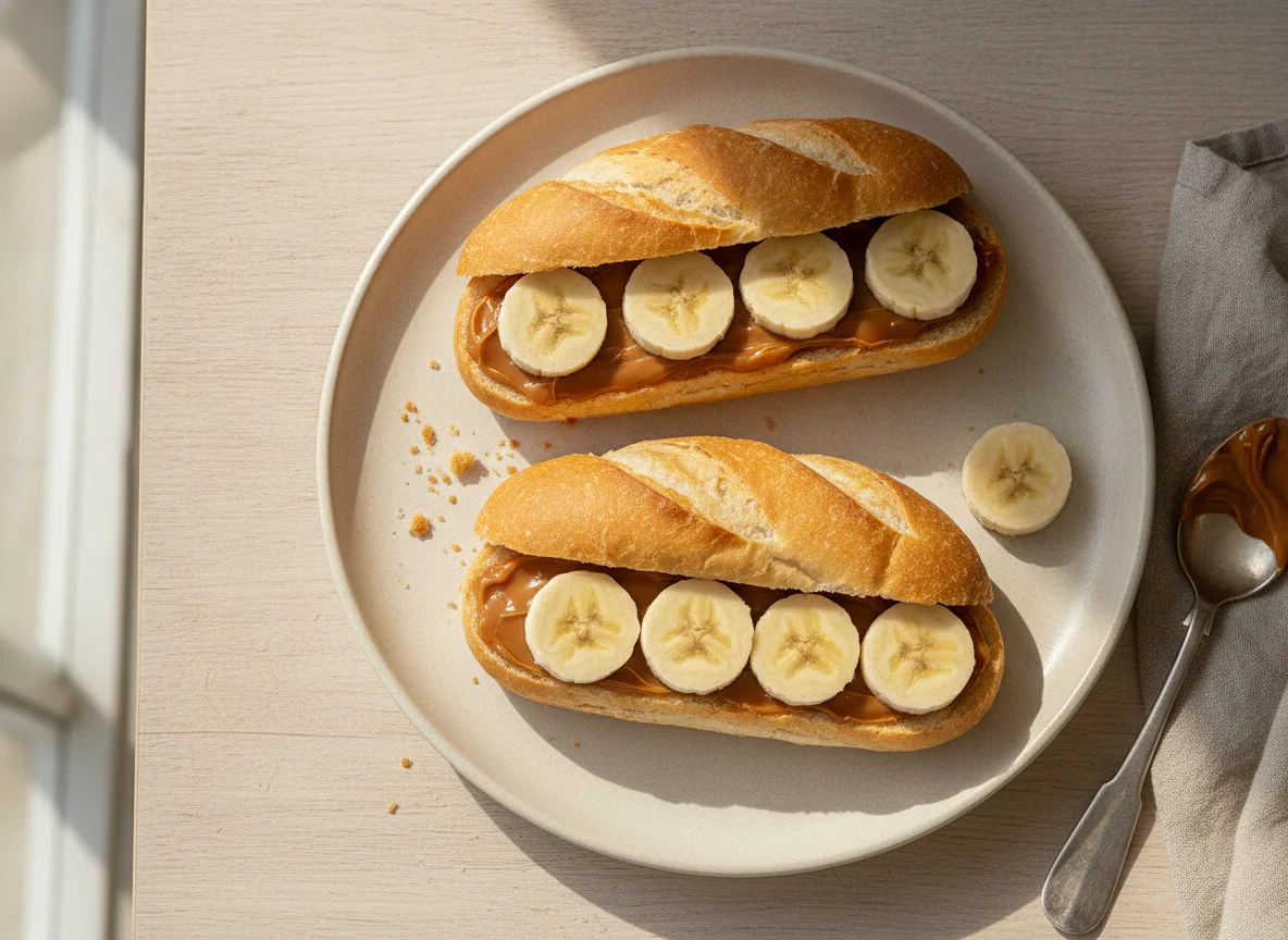 Pão francês com doce de leite e banana photo