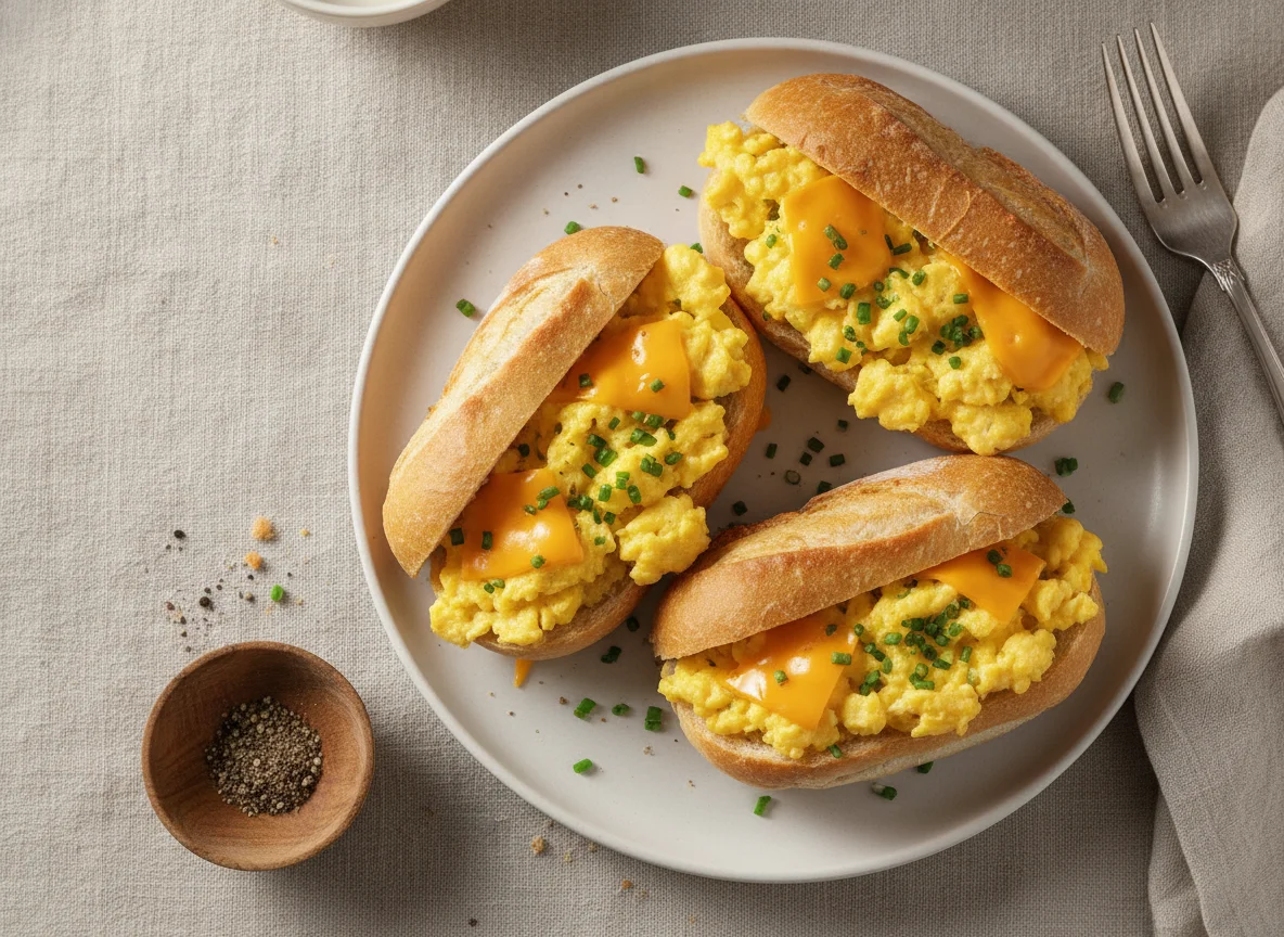 Pão Francês com Ovos Mexidos e Queijo photo
