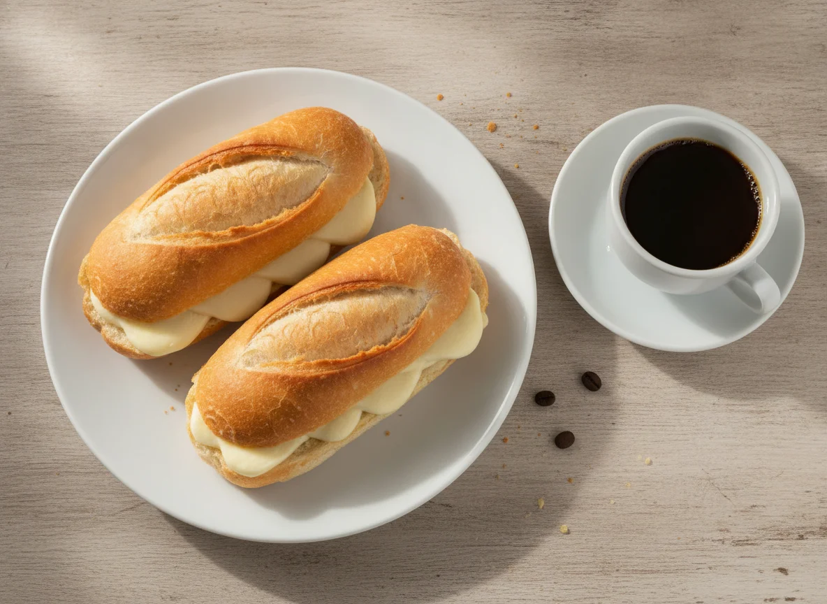 Pão francês com queijo e café photo