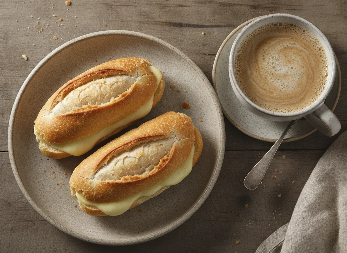 Pão francês com queijo e café com leite photo