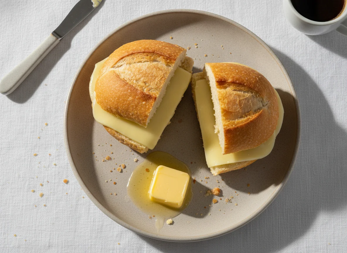 Pão francês com queijo e manteiga photo