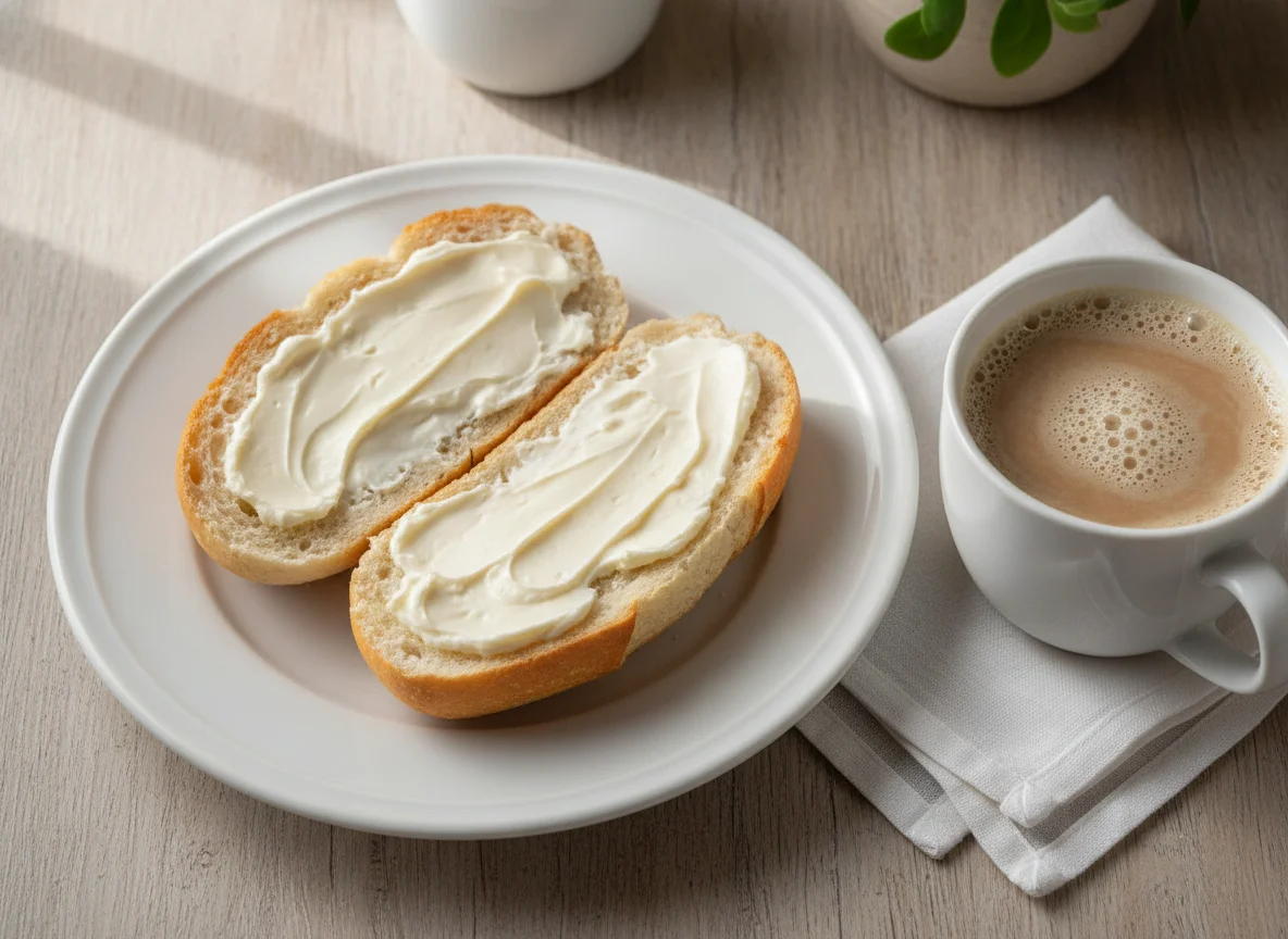 Pão francês com requeijão e café com leite photo
