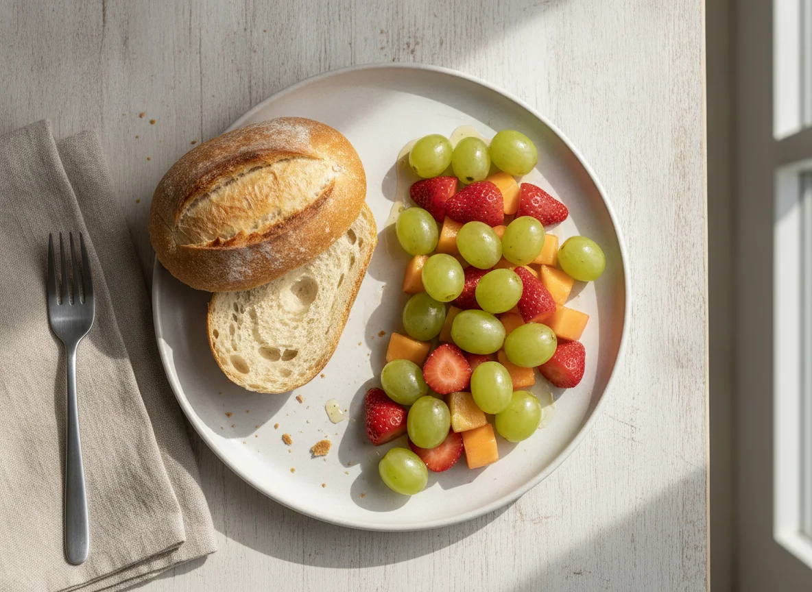 Pão francês com salada de frutas photo