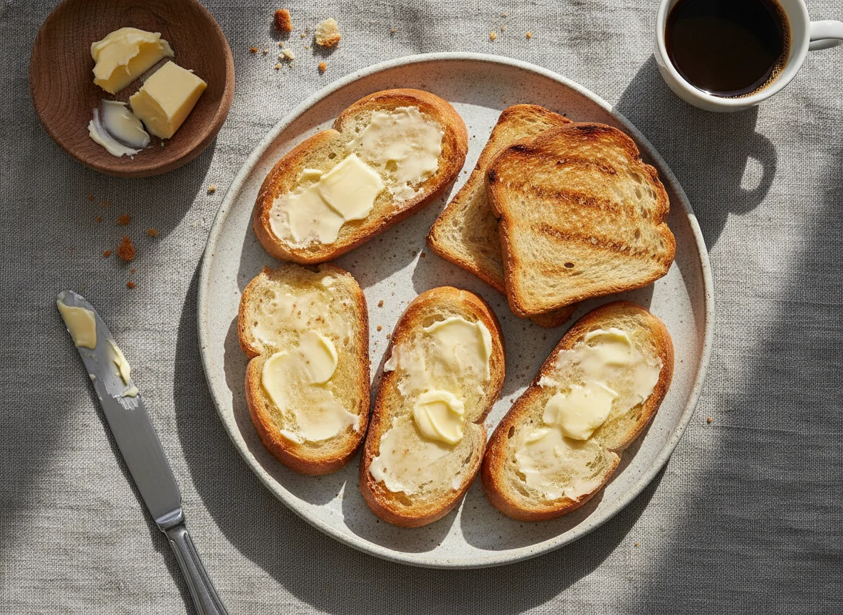 Pão francês e torradas com manteiga photo