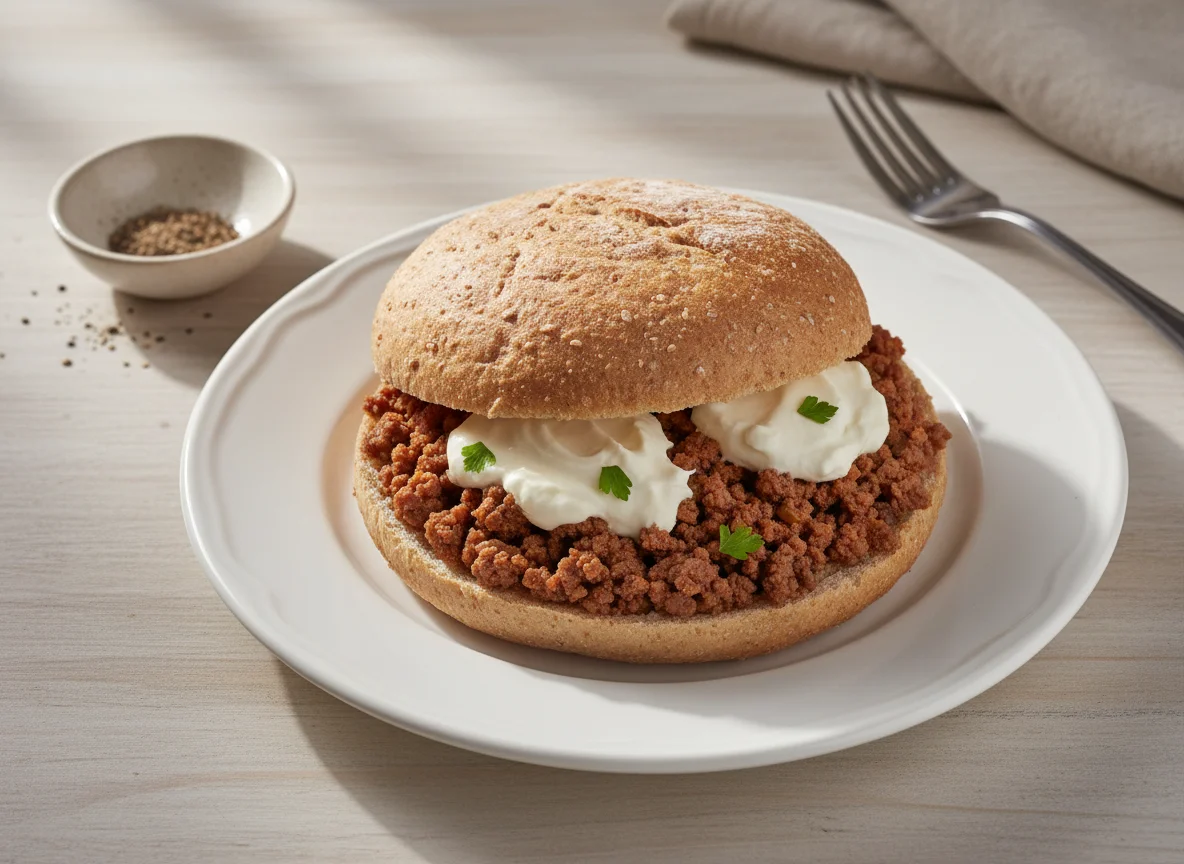 pão integral com carne moída e requeijão light photo