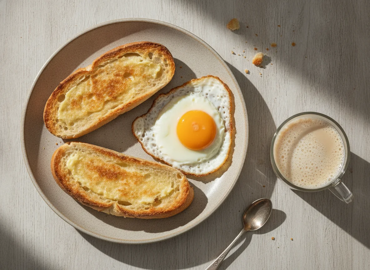 Pão na chapa com ovo e café com leite photo