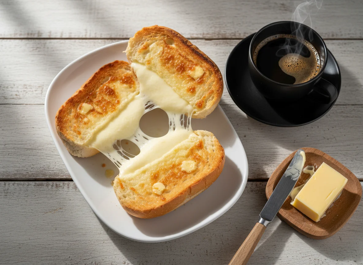Pão na chapa com queijo e café photo