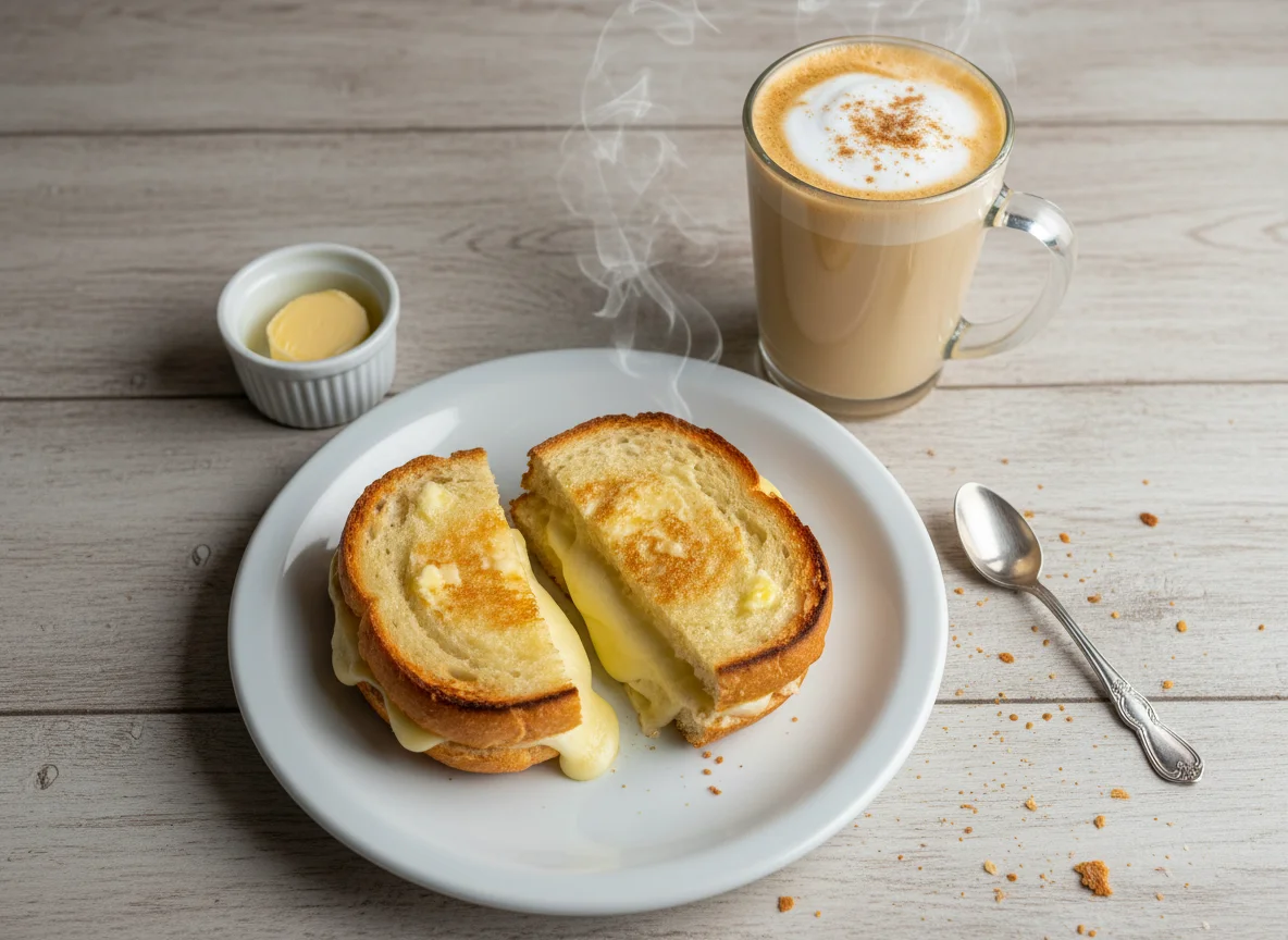Pão na chapa com queijo e cappuccino light photo
