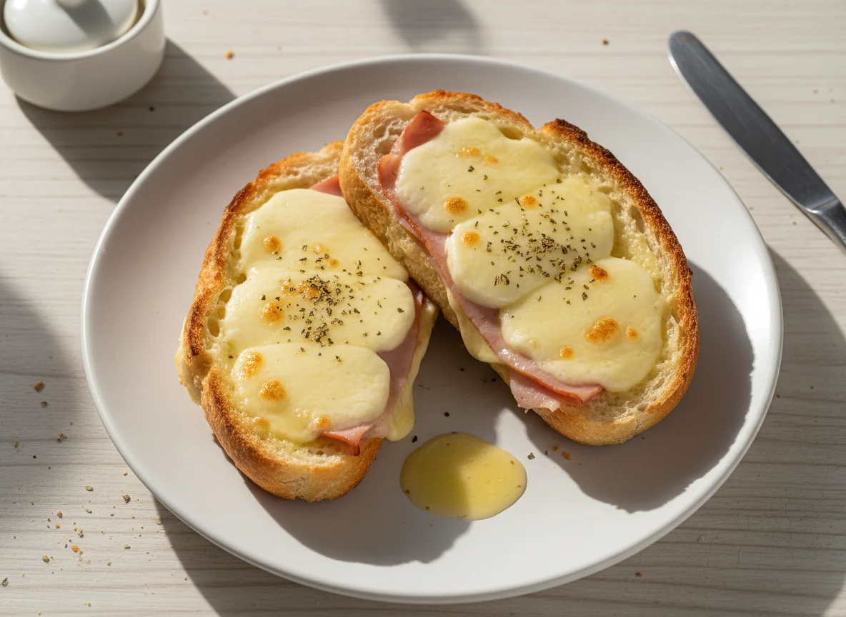Pão na chapa com queijo e presunto photo