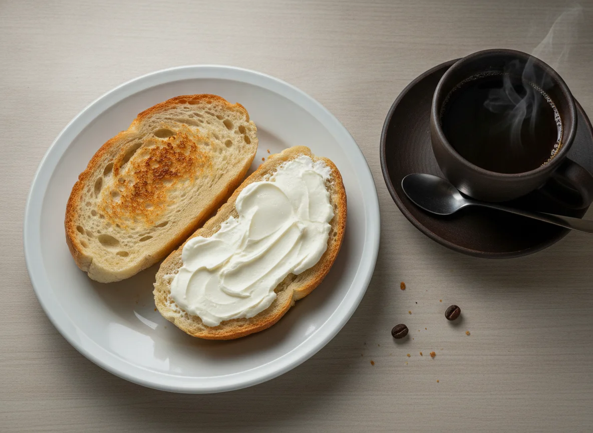 Pão na chapa com requeijão e café photo