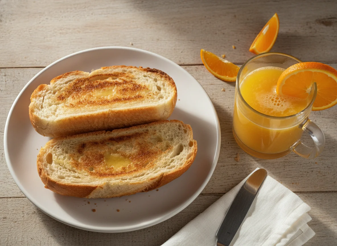 Pão na chapa com suco de laranja photo