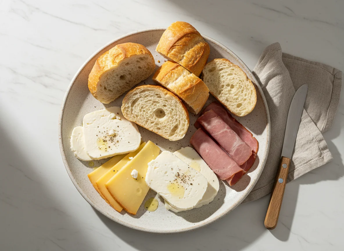 Pão, queijo e presunto photo