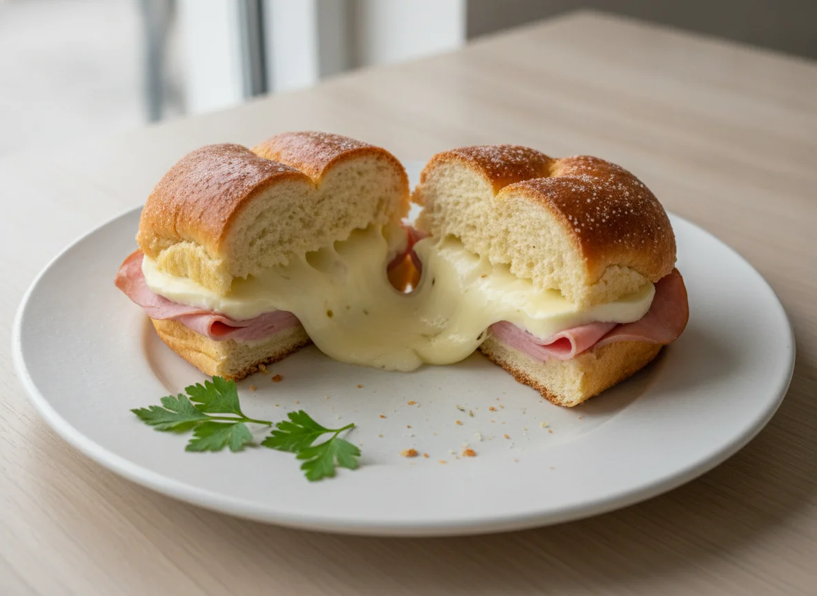 Pão recheado com queijo e presunto photo