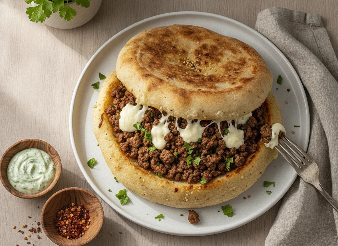Pão Sírio com Carne Moída e Mussarela photo