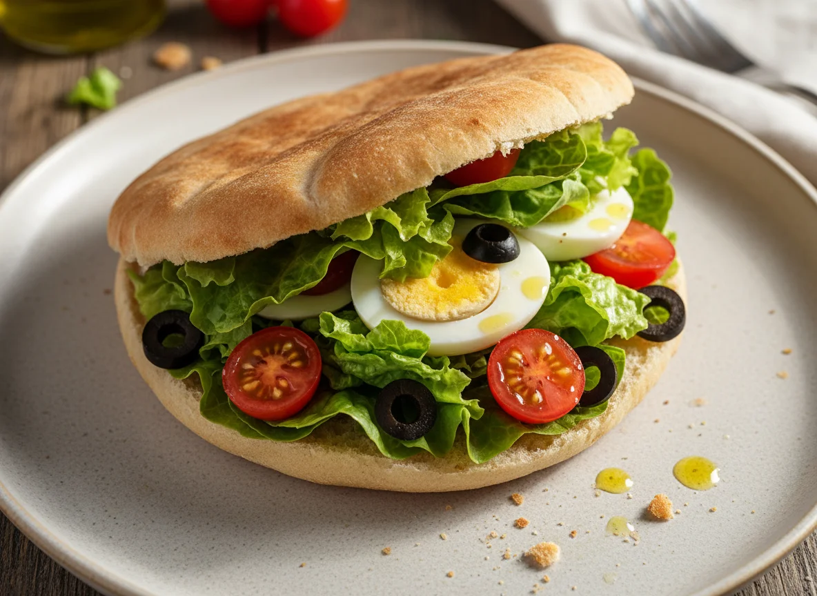Pão sírio recheado com salada e ovo photo