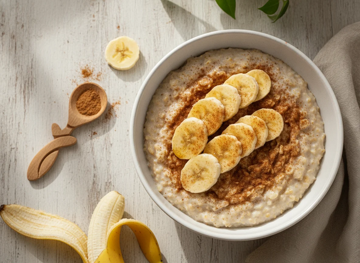 Papas de aveia com banana e canela photo