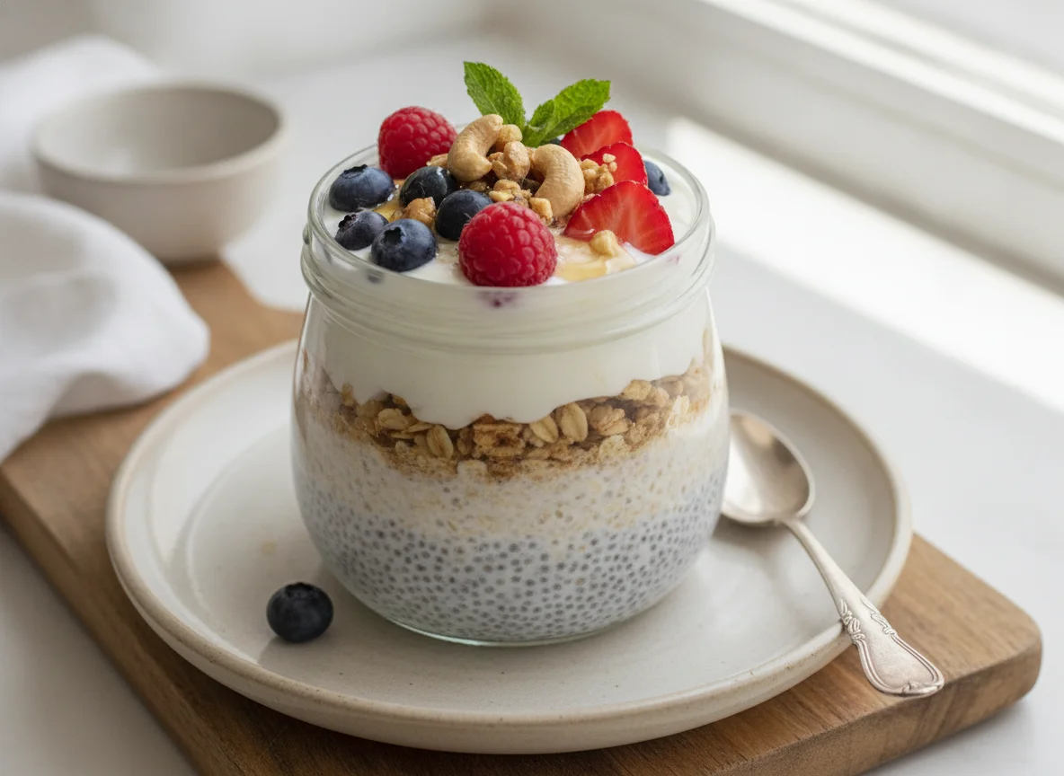 Parfait de iogurte com chia e aveia photo